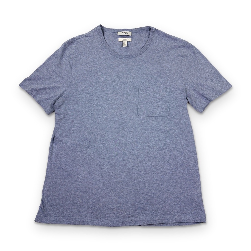 COS Coupe Droite Regular Fit Pocket T-Shirt XL Blue Heathered Cotton Crew Tee